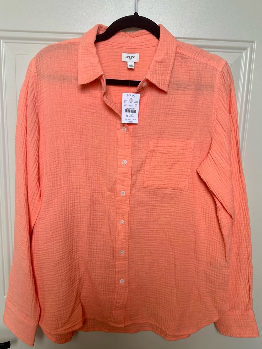J. Crew Coral Long-Sleeve Button Front Shirt
